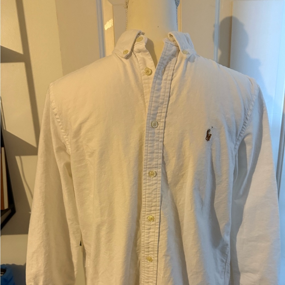 Boys Ralph Lauren White Button-Down Shirt with Logo size Large (14/16)